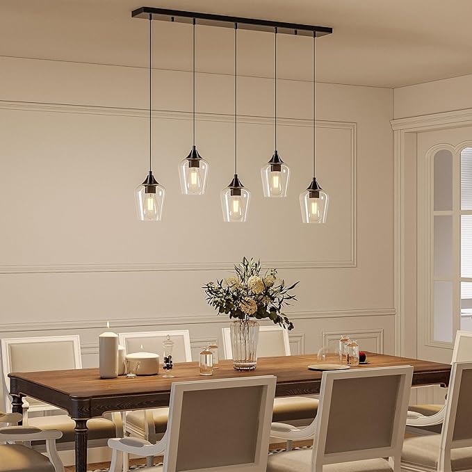 VONLUCE Pendant Lights Kitchen Island, Brushed Nickel Pendant Light Fixtures with E26 Base & Adjustable Cable, Modern Pendant Lighting with Glass Shade for Living Room Bedroom Hallway, 4 Packs