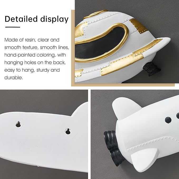 FJS 3Pcs Rocket Spaceship Outer Space Wall Decor, Cute Wall Sculptures for Boys Room Decor, Astronaut Galaxy Nursery Decor, 3D Outer Space Theme Bedroom Wall Decor for Kids Room