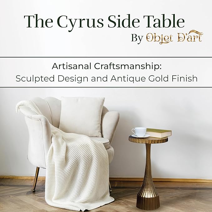 OBJET D'ART Small Round Gold End Table, Cyrus, 22'' Height, Vintage Metal Accent, Side, Pedestal, Cocktail, and Drink Tables for Living Room and Small Spaces