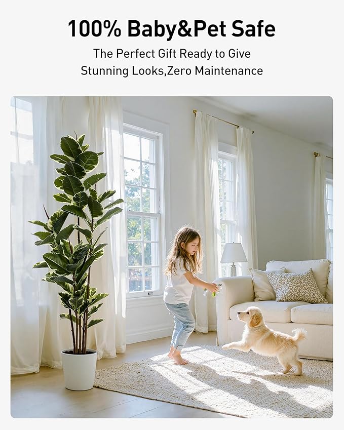 Artificial Rubber Tree Plant 6ft Tall Faux Ficus Tree Potted Fake Tropical Plants Decorative House Plants Large Floor Artificial Trees for Home Office Decor, Without The Pot