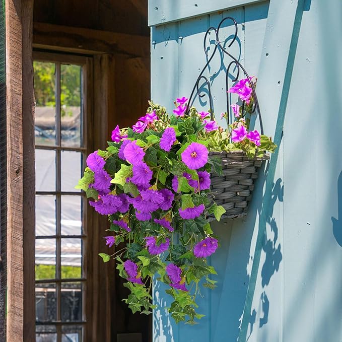 RECUTMS Artificial Fake Hanging Flowers Plants for Outdoor Decoration, 2 Pcs UV Resistant Faux Petunias Trailing Plants Realistic Flower Look Real for Door Wall Yard Porch Garden Planter (Fuchsia)