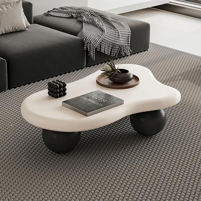 Modern Cloud Coffee Table with 3 Ball Legs, Cute Irregular Shaped Coffee Table, Low Center Table Tea Table for Living Room Apartment (47.2''L × 31.5''W × 13.78''H)