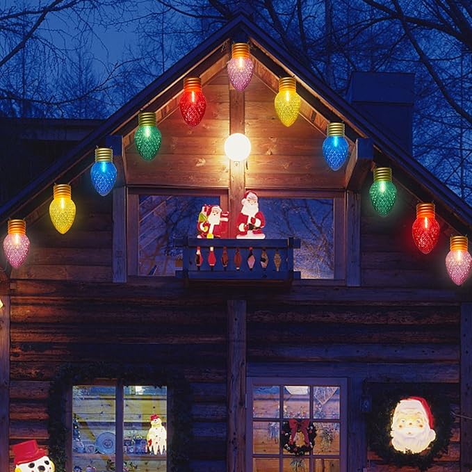 16Ft Jumbo LED Multicolor Christmas String Lights Outdoor with 10 LED Strawberry Bulb, Connectable Hanging String Lights for Indoor Home Outdoor Porch Patio Eave Xmas Trees Roofline Decorations