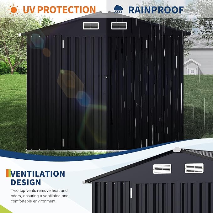 6x8 FT Metal Storage Sheds Outdoor with Floor, Metal ToolShed with Lockable Door, Metals Yard Sheds Metals Garden Shed Kit, MetalUtility Sheds Buildings with Air Vent for Backyard Garden Patio Lawn