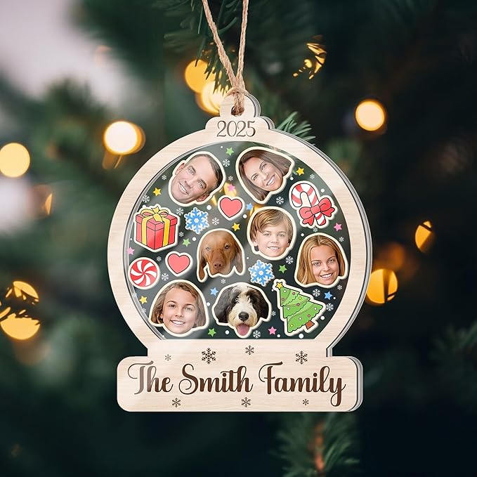 Personalized Family Christmas Ornament 2025 - Snow Globe Customized Shaker Ornaments - Custom Family Hanging Ornament - Xmas Tree Hanging Decor - Gifts for Christmas