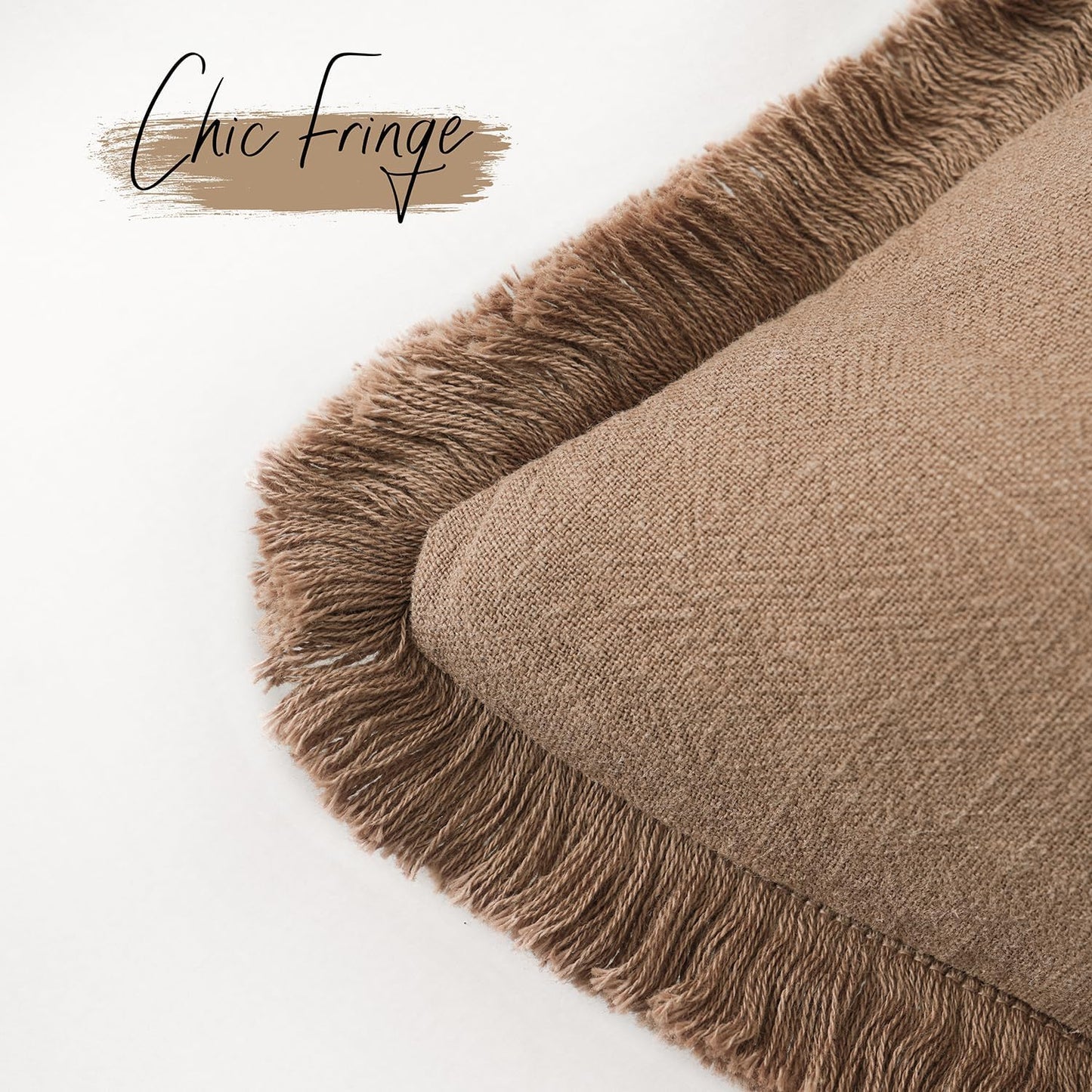 Foindtower Set of 2 Decorative Linen Fringe Throw Pillow Covers Cozy Farmhouse Boho Cushion Cover with Tassels Soft Accent Pillowcase for Couch Sofa Bed Living Room Home Decor 20×20 Inch Khaki Brown