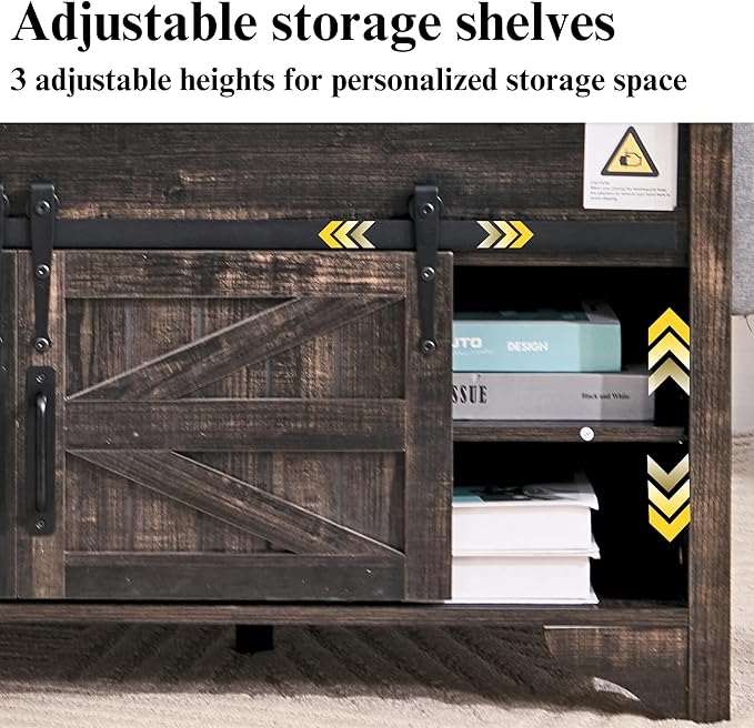Lift Top Coffee Table with Sliding Barn Door 47.64" W Rustic Storage Coffee Tables, Wood Rectangle Center Table with Hidden Storage Compartment for Home, Office, Black