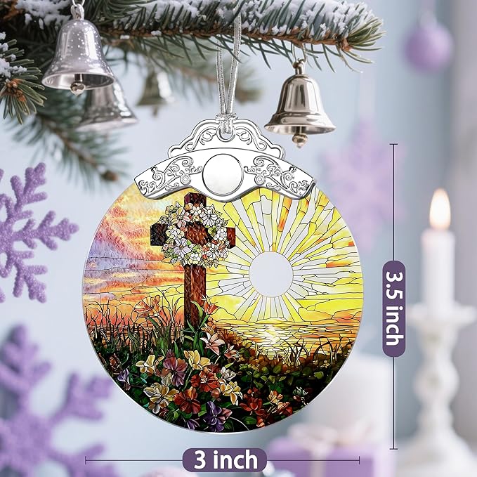 Stained Glass Ornament, Christian Christmas Ornaments, Christmas Tree Ornaments & Holiday Ornament: Religious Cross Home Decor, Exquisite Party Gifts for Christians & Religious Gifts