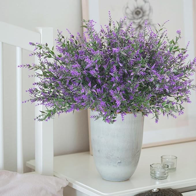 42 Pcs Fake Lavender Flowers Outdoor UV Resistant Faux Plastic Lavender Flowers No Fade Artificial Lavender Purple Plants for Outside Garden Porch Window Box Hanging Planter Decor (Purple)