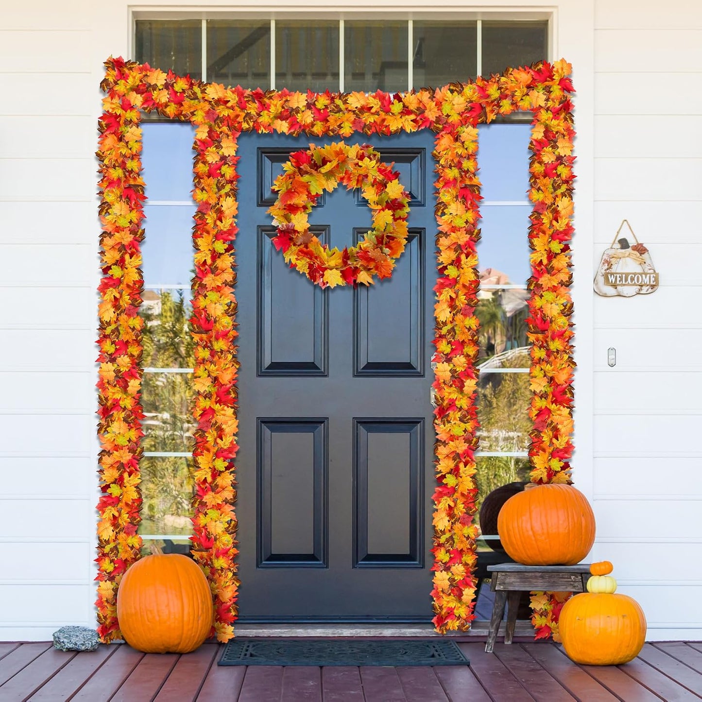 Fovths 4 Pack Maple Leaves Garland 5.8ft/Pc Artificial Fall Decorations Colorful Autumn Hanging Vine for Thanksgiving Halloween Fireplace Indoor Outdoor Decor