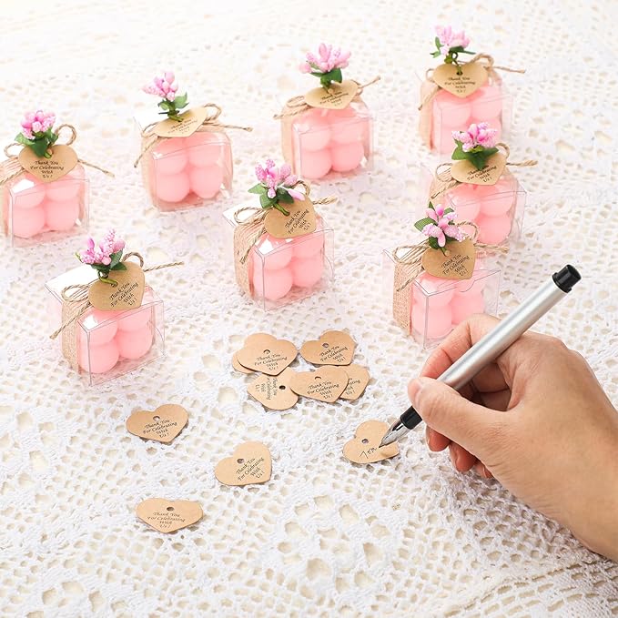 MTLEE 30 Sets Mini Bubble Candles Wedding Favors Gifts for Guests 1.57" x 1.38" Bubble Candles with Cards Dried Flowers DIY Gift Set for Baptism Party Bridal Shower Thank You Gifts (Pink)