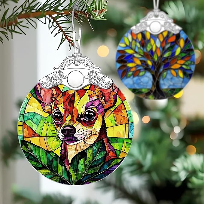 Chihuahua Stained Glass Ornament, Christmas Ornaments – Christmas Tree Decorations, Holiday Decor, Stocking Stuffer, Gift Idea, Gifts for Pet Lover, Dog Lover, and Dog Owner