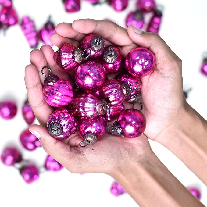 75 Pieces Glass Pink Christmas Ornaments Decorative Mercury Mini Vintage Bulk Hanging Ornaments for Halloween, Christmas Tree, New Year, Valentine Day, Holidays, Event and Wedding Party Decor