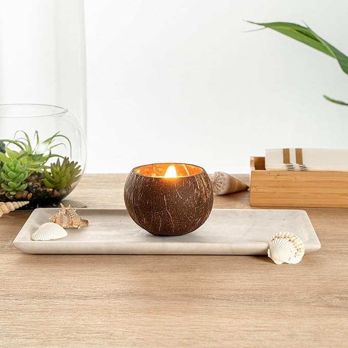 Restaurantware-Coco Casa 3.9 x 2.8 Inch Coconut Shell Candle, 1 Hand Poured Coconut Bowl Candle - Mint Leaf and Eucalyptus Fragrance, Double Wax Blend, Soy Wax Scented, Wooden Wick