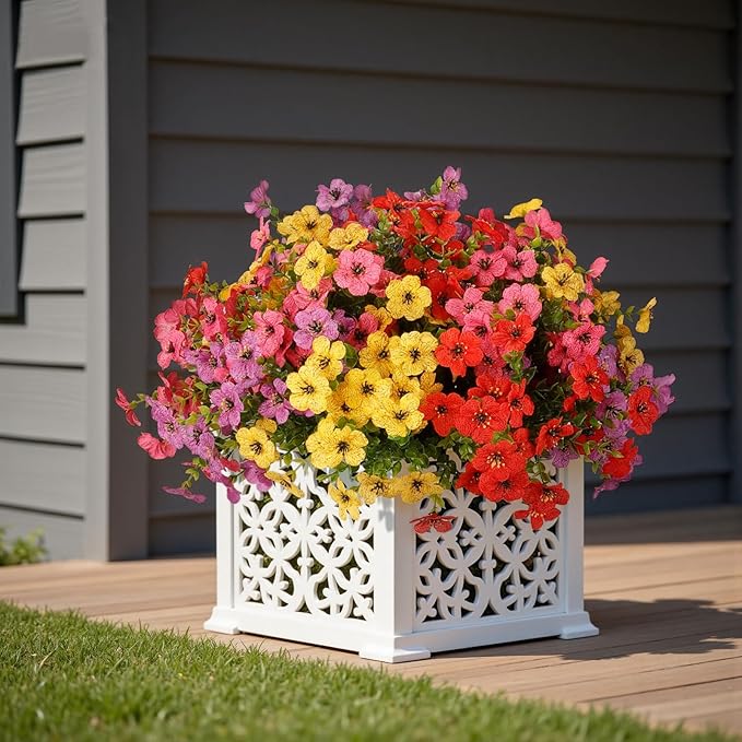 Artificial Flowers for Outdoor,12 Bundles Silk Fake Flowers,UV Resistant Realistic Plastic Faux Plants,No Fade Colorful Daisy for Porch,Patio,Garden,Window Box (4 Multicolor)