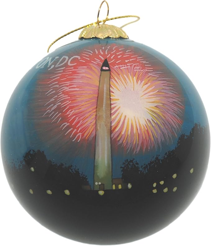 Blown Glass Christmas Ornament | Washington Monument Fireworks | Hand Painted Inside | Original Art | Includes Gift Box