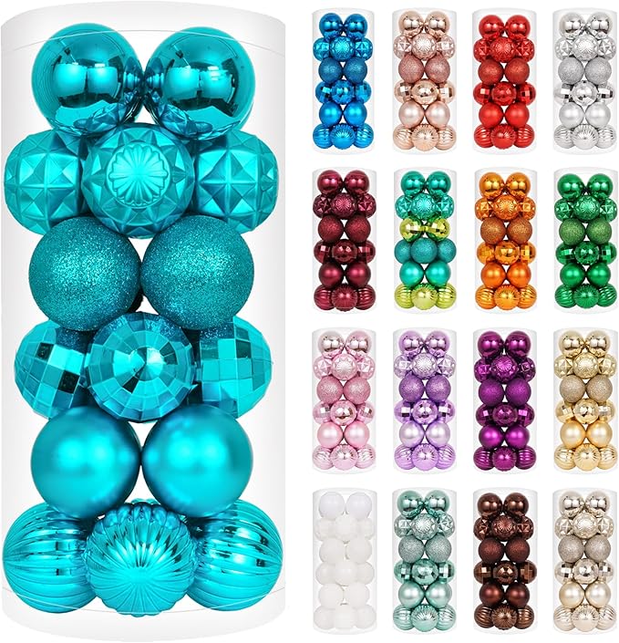 XmasExp 24ct Christmas Ball Ornaments Shatterproof Christmas Ornaments Set Decorations for Xmas Tree Balls 40mm/1.57" (1.57'', Lake Blue)