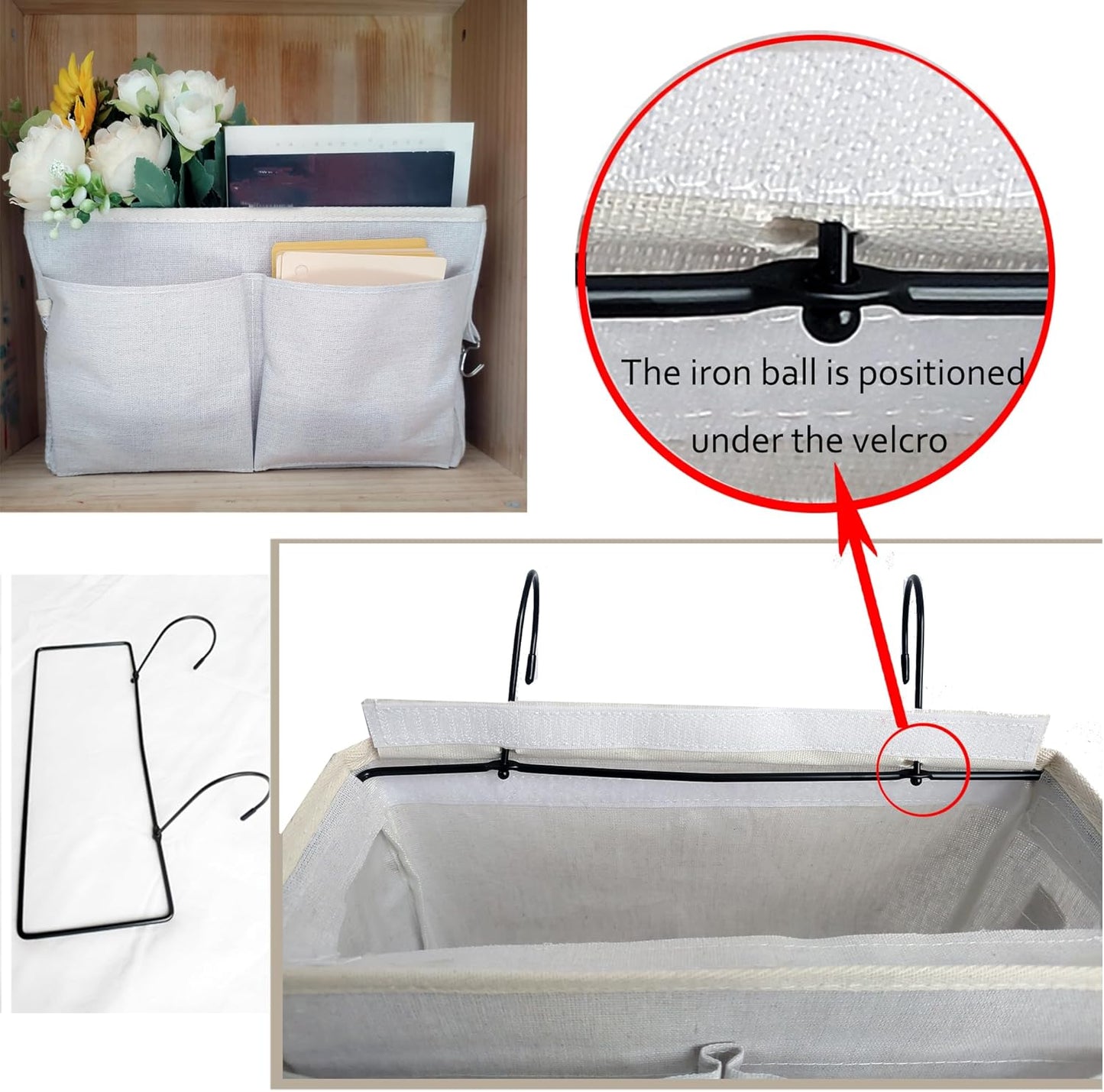 Bedside Caddy Organizer/Bedside Hanging Storage Bag Multi-Function Caddy for Bunk bed Hospital Beds Dorm Bed Rails, Holders Books Glasses Phones Magazine(White)