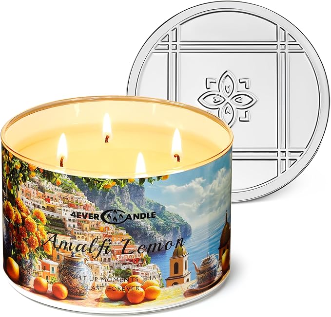 4-Wick Scented Candle - 18oz Soy Wax Blend Candle Over 50Hrs Long-Lasting Fragrance, Home Decor and Housewarming Gifts, Amalfi Lemon