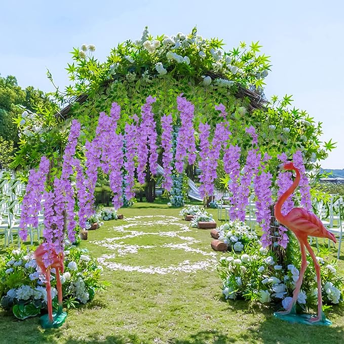 U'Artlines 24 Pack (Total 86.4 Feet) Artificial Fake Wisteria Vine Rattan Hanging Garland Silk Flowers String Home Party Wedding Decor (24, Purple)
