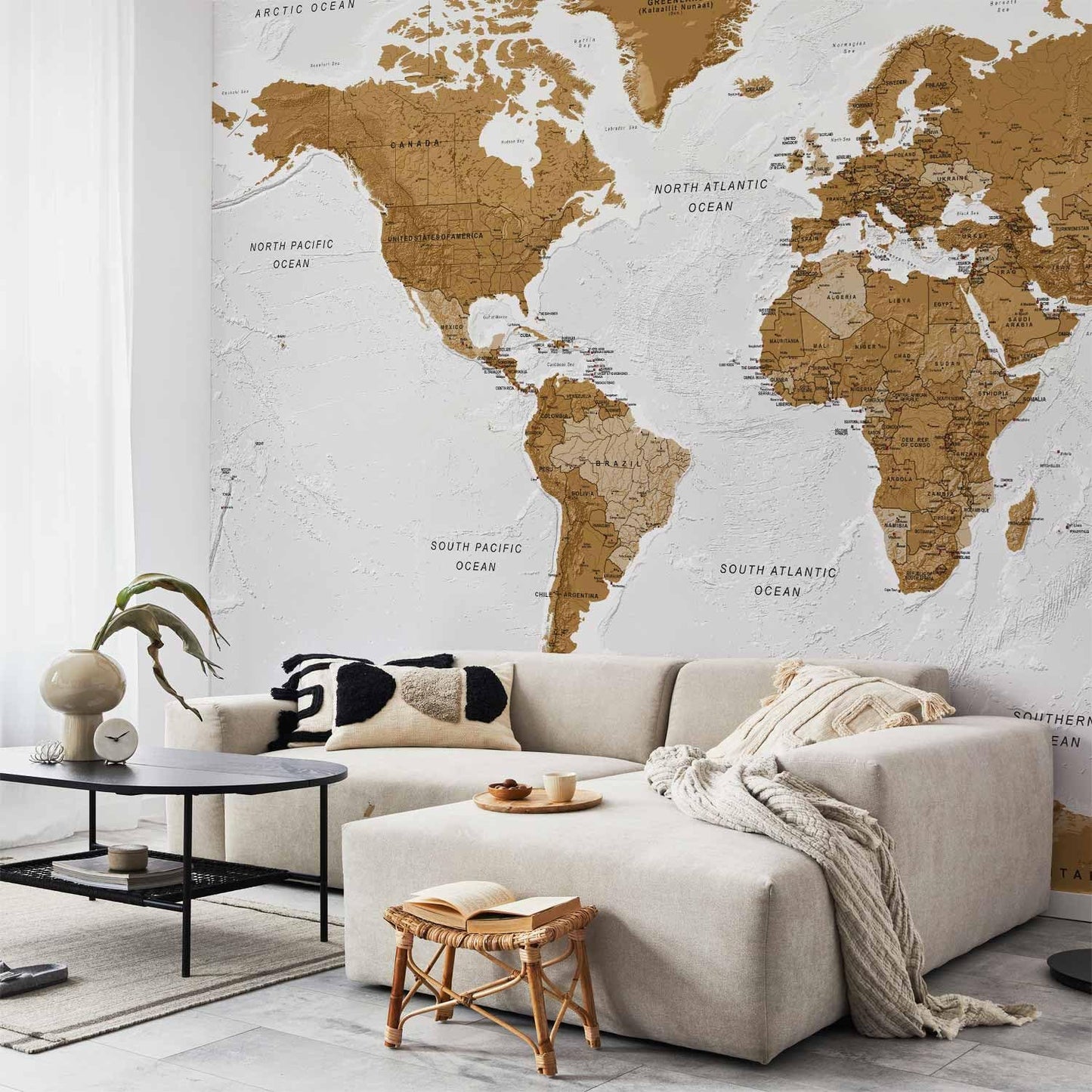 artgeist Premium Wall Mural World Map 138x101 in - XXL Non-Woven Wallpaper Fleece Wall Decor Photo Print Picture Image Design Home Map of The World k-A-0093-a-a