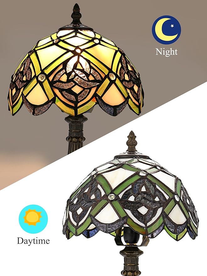 KY&BOSAM Tiffany Table Lamps Irish Celtic Stained Glass Light Lamp 17500 Lumen Style Shade E26 Bulb Holder Metal Base 8*8*14 Inch Memory Gifts Bedroom Living Room Kitchen Office St Patrick's Day Decor