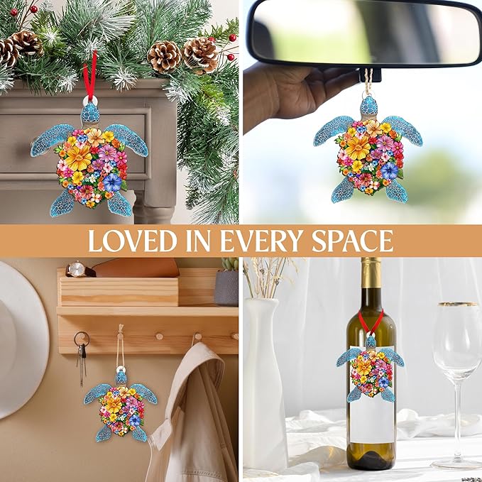 Christmas Beach Gifts for Women - 2D Flat (Not 3D) Suncatcher Christmas Ornaments 2025 - Sea Turtle Ornament Beach Decor, Turtle Ornaments for Tree, Ocean Ornament, Ocean Gifts for Mom Grandma
