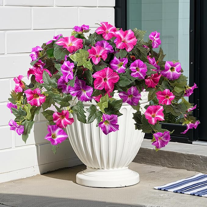 2-Piece Artificial Flowers for Outdoors - uv Resistant Faux Flowers for Outdoor planters with Realistic Leaves - Simple and Warm Home Decor for Living Room or Party (Red)