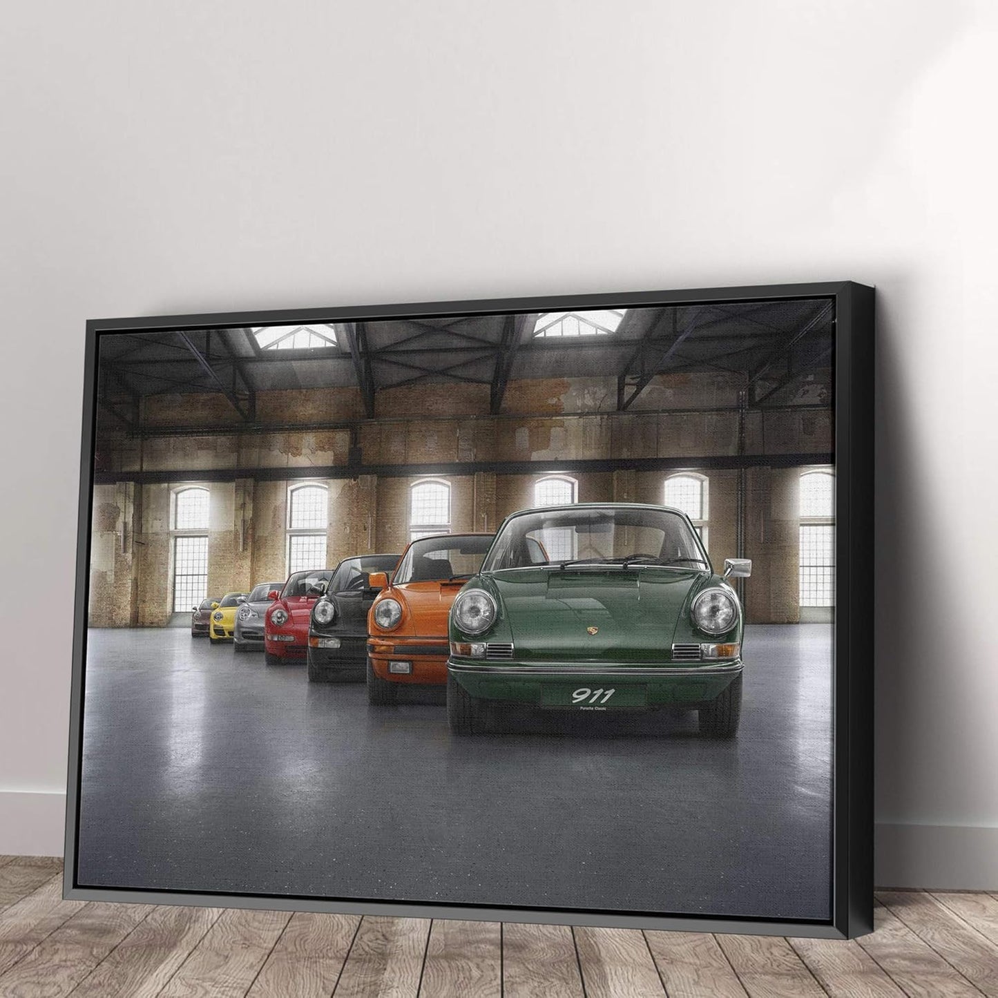 Porsche Car 911 Color Revolution Canvas Art Print Picture Wall Home Decor - Various Sizes (45in x 30in Modern Black Framed)