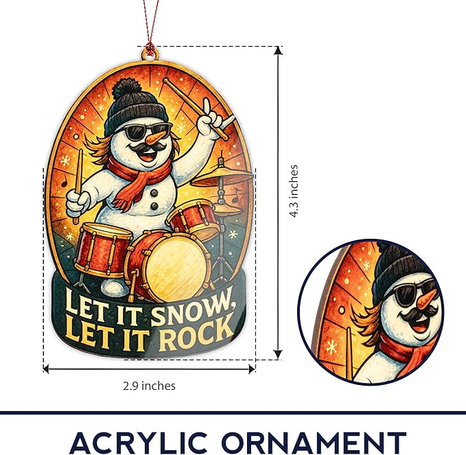 Christmas Rock Ornaments 2025, Music Rock Ornament, Guitar Ornaments, Xmas Ornament, Christmas Tree Hanging, 504 Snowgig2 Suncatcher Effect Stained Glass Window Hanging