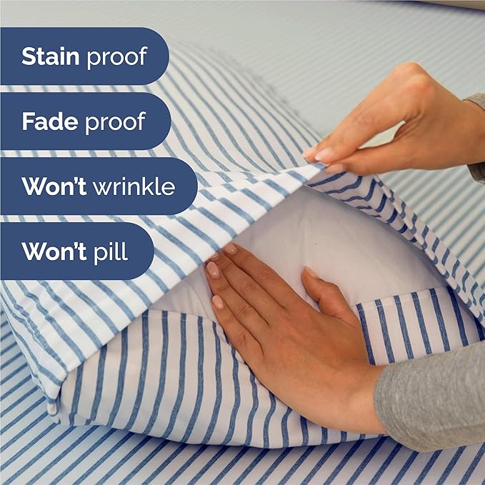 Split King Size 5 Piece Sheet Set - Comfy Breathable & Cooling Bed Sheets Set - Hotel Luxury Bedding for Women, Men, Kids, Teens, Boys & Girls - Deep Pockets & Wrinkle Free - Oeko-Tex - Blue Stripes 2