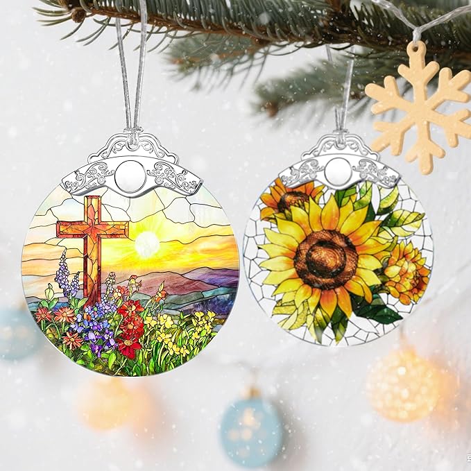 Stained Glass Cross Ornament, Religious Christmas Ornaments, Christmas Decorations for Tree, Holiday Ornament, Christian Gifts, Religious Gifts, Gift Ideas & Xmas Gift