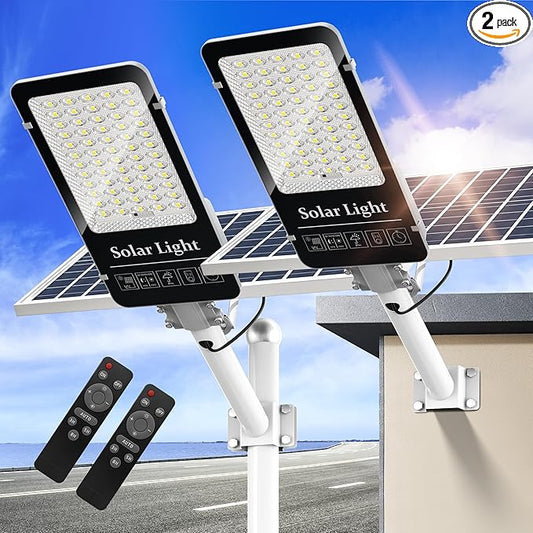 10000W Solar Street Light, Super Bright LED Beads Solar Lights Outdoor Waterproof IP66, Parking Lot Light Commercial Dusk to Dawn,Flood Light with Remote Control for Yard, Driveway(2Pack)