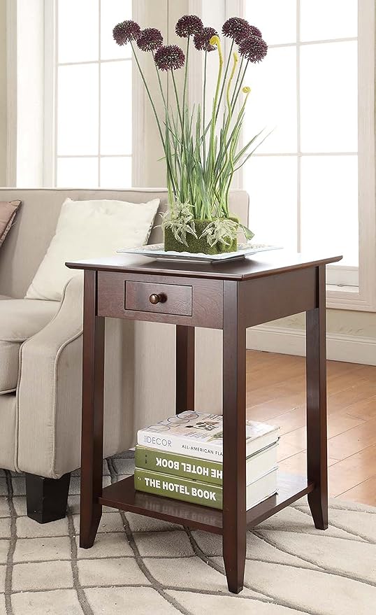 Convenience Concepts American Heritage End Table with Drawer and Shelf, Espresso