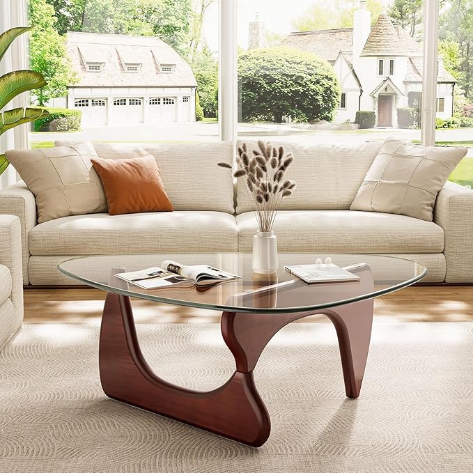 Modern Glass Coffee Table, Mid Century Triangle Coffee Table for Living Room Bedroom Reception Office Tables