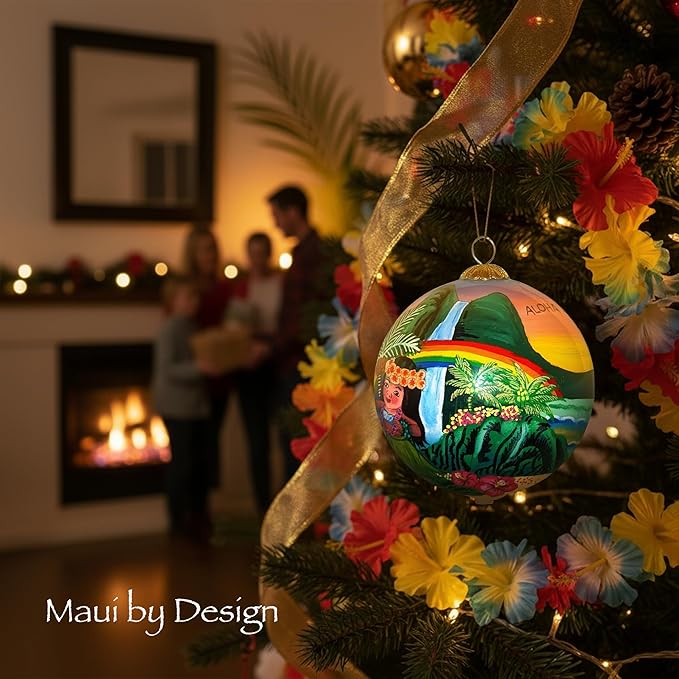 Collectible Hawaiian Keiki, Chicks and Rooster Glass Ornament Hand-Painted with Gift Box CKR/H