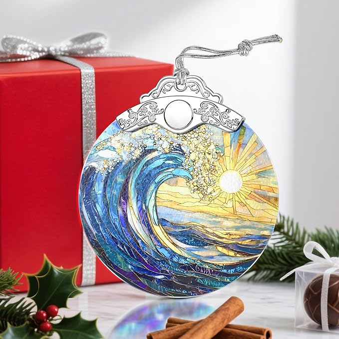 Christmas Ornament, Stained Glass Ornament, Christmas Ornaments for Tree, Hanging Ornaments for Home Decor & Xmas Decorations – Holiday Decor, Gift Ideas, Perfect Holiday & Xmas Gifts - Sea Wave