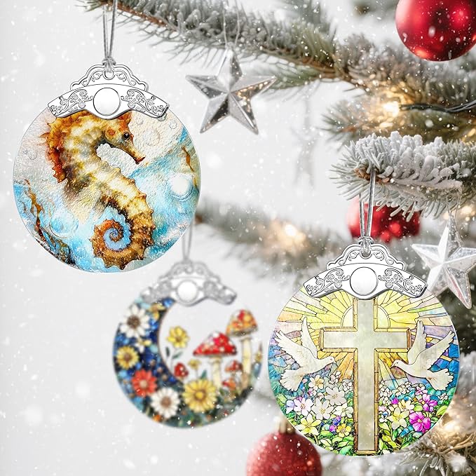 Christmas Ornaments: Stained Glass Ornament, Christmas Tree Ornament, Hanging Ornaments for Home Decor & Xmas Tree Decorations – Exquisite Holiday Decor, Gifts & Holiday Present - Seahorse