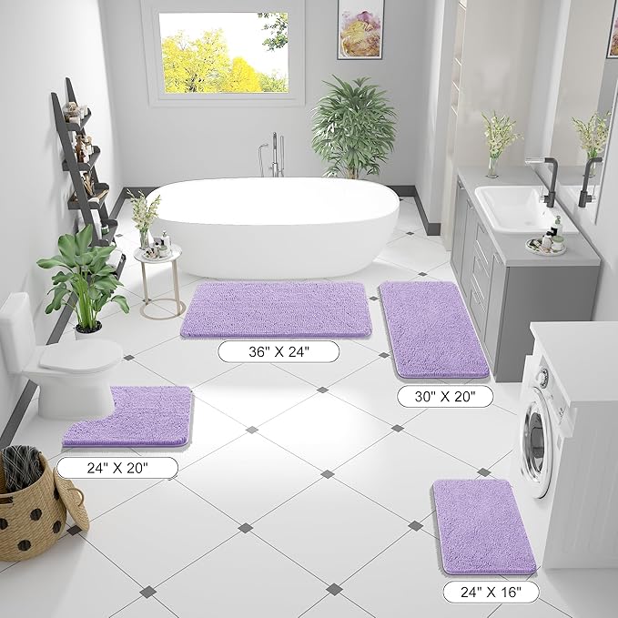 OLANLY Bathroom Rugs 36x24, Extra Soft Absorbent Chenille Bath Rugs, Rubber Backing Quick Dry, Machine Washable Bath Mats for Bathroom Floor, Tub and Shower, Home Decor Accessories, Lavender