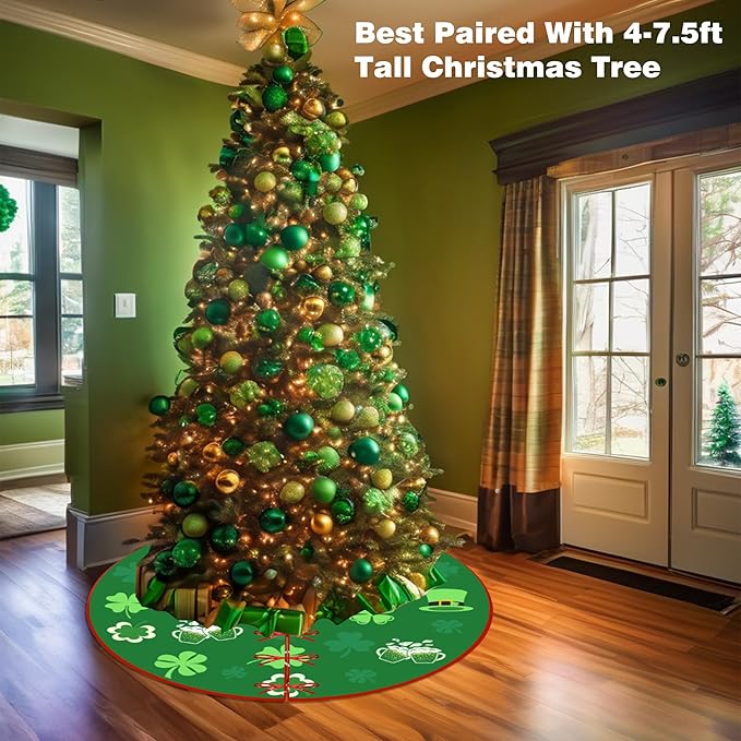 36 Inch Valentine's Day Tree Skirt Love Heart Clover Double Sided Print Mat St. Patrick's Day Tree Skirt Christmas Tree Skirt for Holiday Party Decoration