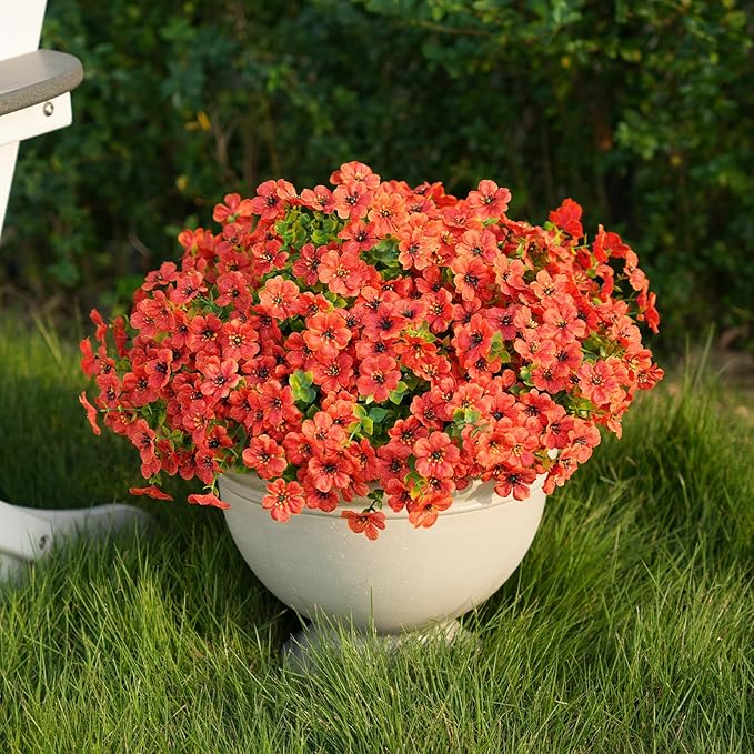 Artificial Fall Flowers for Outdoor Indoor Realistic Faux Flower Garden Home Decoration, Hanging Autumn Fall Decor Daisy with Eucalyptus Leaves Fake Plants Greenery Porch Patio Front Door Decors