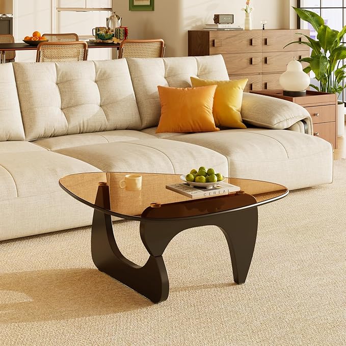 Coffee Tables Glass Small Farmhouse Coffee Table Mid-Century Modern Wood Center Table for Living Room, Black Brown, 32 Inch