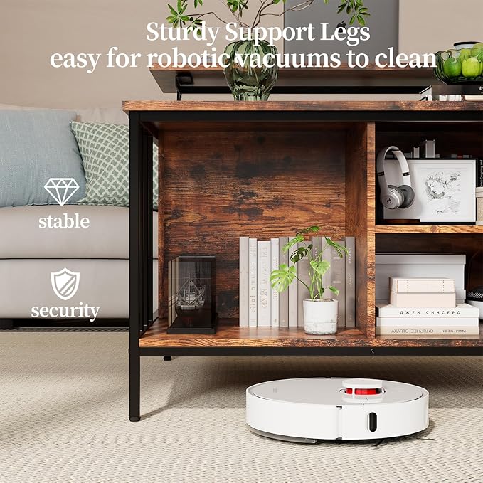 AQY 32.4" Lift Top Coffee Table with Storage, Square Coffee Tables for Living Room, Modern Farmhouse Heavy Duty Coffee Table with Large Hidden Compartment and Storage Shelves,Assembly Required