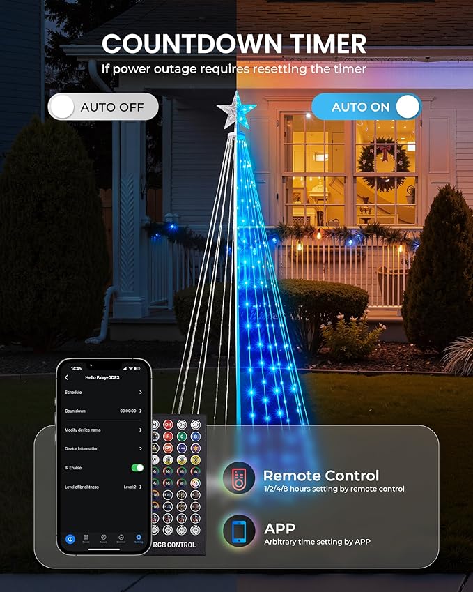 Brightown Smart Christmas Cone Tree LED Lights, 7.5ft 295 Music Sync with Remote APP and Local Control, Pattern Text Displayable, 16 Million Colors Light Show for Indoor Outdoor Decorations