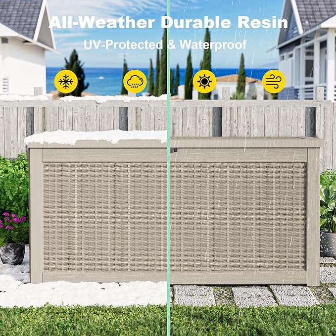261 Gallon Outdoor Storage Box - Waterproof Patio Furniture, Garden Tools, Cushions, Pool Accessories Outside Storage Resin Box,Grey