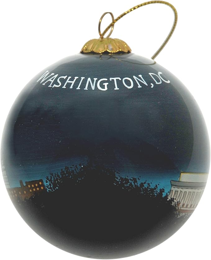 Blown Glass Christmas Ornament | Washington Monument at Night | Hand Painted Inside | Original Art | Includes Gift Box