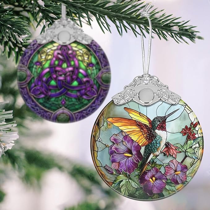 Stained Glass Hanging Ornament - Christmas Tree Decoration, Gift Idea for Holidays - Hummingbird