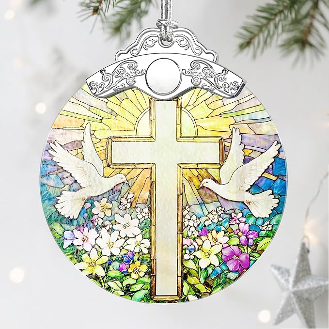 Stained Glass Religious Ornament, Christmas Ornaments, Christmas Decorations for Tree, Holiday Ornament, Christian Gifts, Cross Gifts, Gift Ideas & Religious Gift