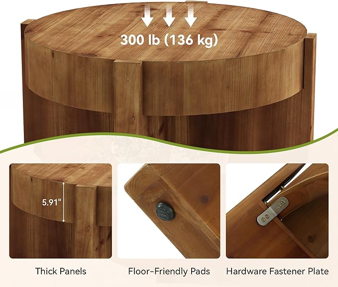 Solid Wood Coffee Table, 32 Inch Round Coffee Table for Living Room, Large Farmhouse Center Table with Thick Tabletop for Home, Easy Assembly, Rustic Brown