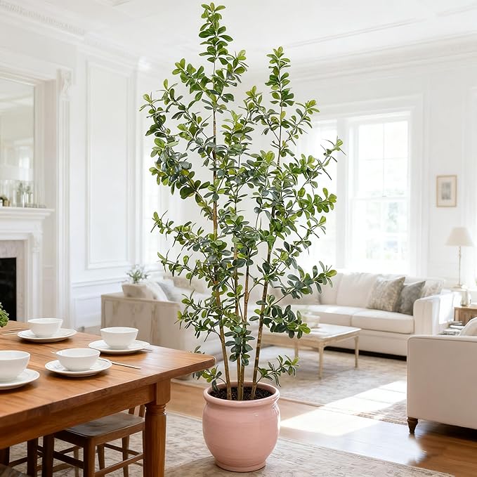 Premium 4 Main Trunks 7 ft Faux Black Olive Tree, Realistic Olive Trees Artificial Indoor, Low-Maintenance Fake Tree, Ideal Artificial Tree for Home Office Décor (Greens, 7 ft)